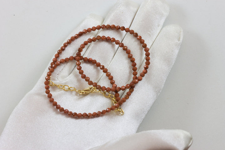 Goldstone Necklace 14k Gold filled or Sterling Silver 18 19 Inch Chain Faceted Golden Sparkly 3mm Solid Strand Dainty Dark Blue Spyglass