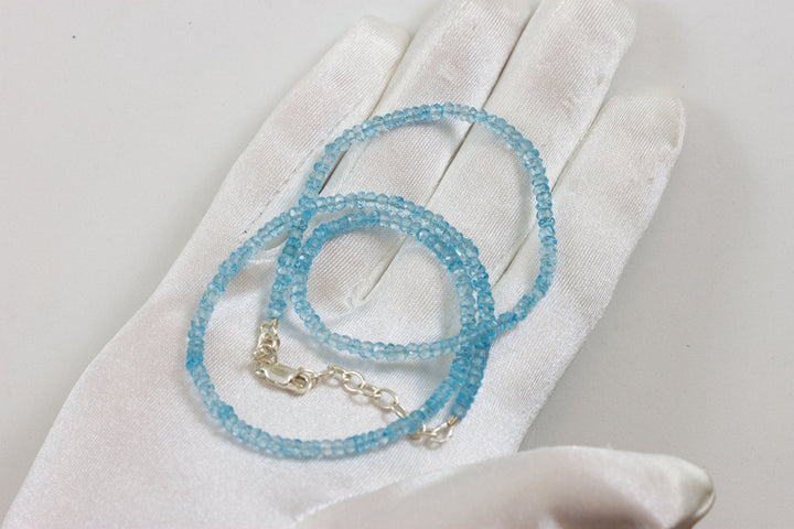 Blue Topaz  Necklace 14k Gold Filled or Sterling Silver Solid Strand dainty natural  18 19 Inches Quality Faceted Rondelle Stones