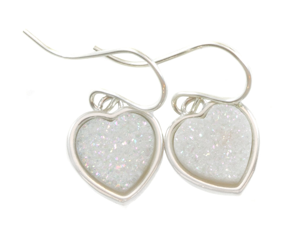 White Drusy Earrings Druzy Teardrop 14k solid gold or filled or sterling silver Heart shaped Bezel Simple Dainty Drops Fine Druse  Spyglass
