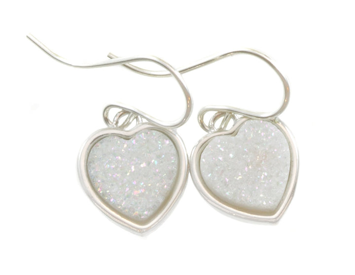 White Drusy Earrings Druzy Teardrop 14k solid gold or filled or sterling silver Heart shaped Bezel Simple Dainty Drops Fine Druse  Spyglass
