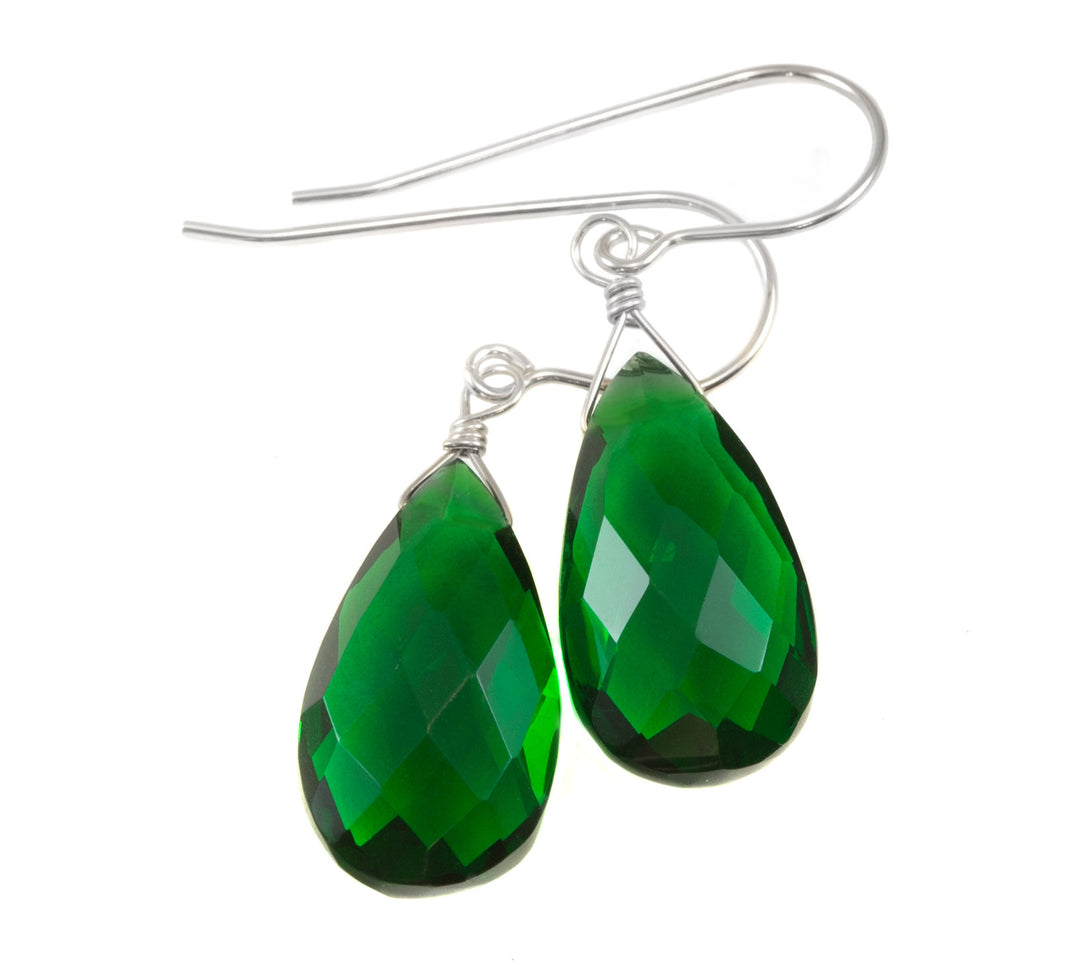 Emerald Green Earrings Facet Simulated Emerald Pear Teardrop Drop 14k Solid Gold or Filled or Sterling Silver Simple Classic Briolette Drops
