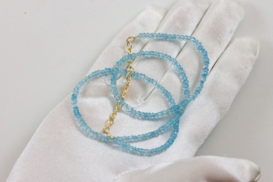 Blue Topaz  Necklace 14k Gold Filled or Sterling Silver Solid Strand dainty natural  18 19 Inches Quality Faceted Rondelle Stones