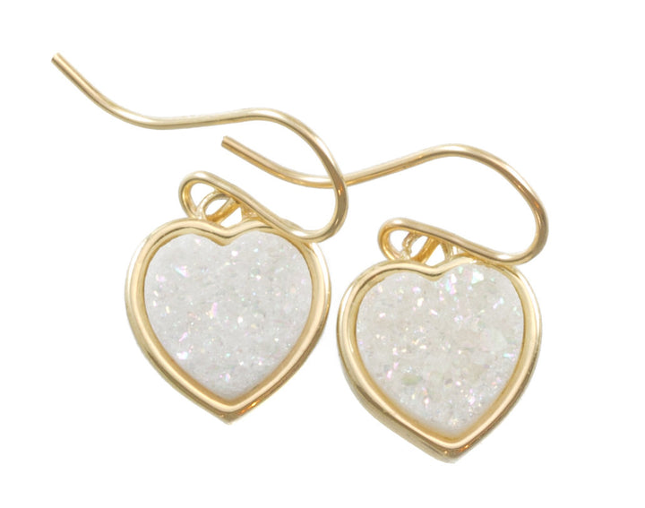 White Drusy Earrings Druzy Teardrop 14k solid gold or filled or sterling silver Heart shaped Bezel Simple Dainty Drops Fine Druse  Spyglass