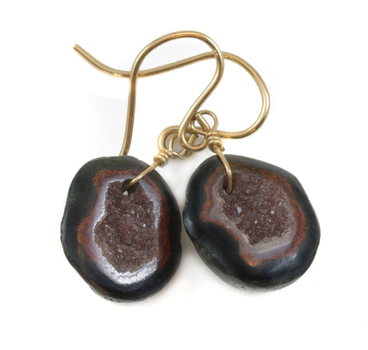 Baby Small Geode Earrings Tabasco Pink Druzy Oval 14k Solid Gold or Filled Polished Small Teardrop Drusy Paired AAA Natural  Druse Quartz