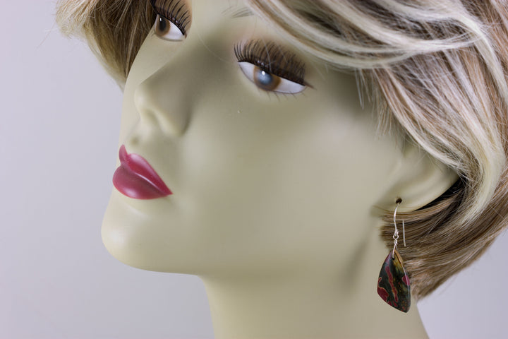 Red Creek Jasper Earrings Red Terra Cotta Brown Green 14k solid gold or filled or Sterling Silver Smooth Triangle Dangle Natural Simple Drop