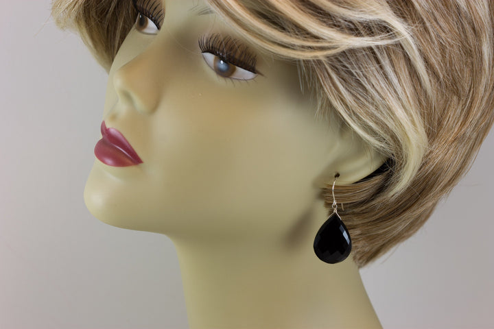 Black Onyx Earrings Sterling Silver or 14k Solid Yellow Gold or Filled Faceted Large Teardrop Dangle Simple Classic  Large Drop