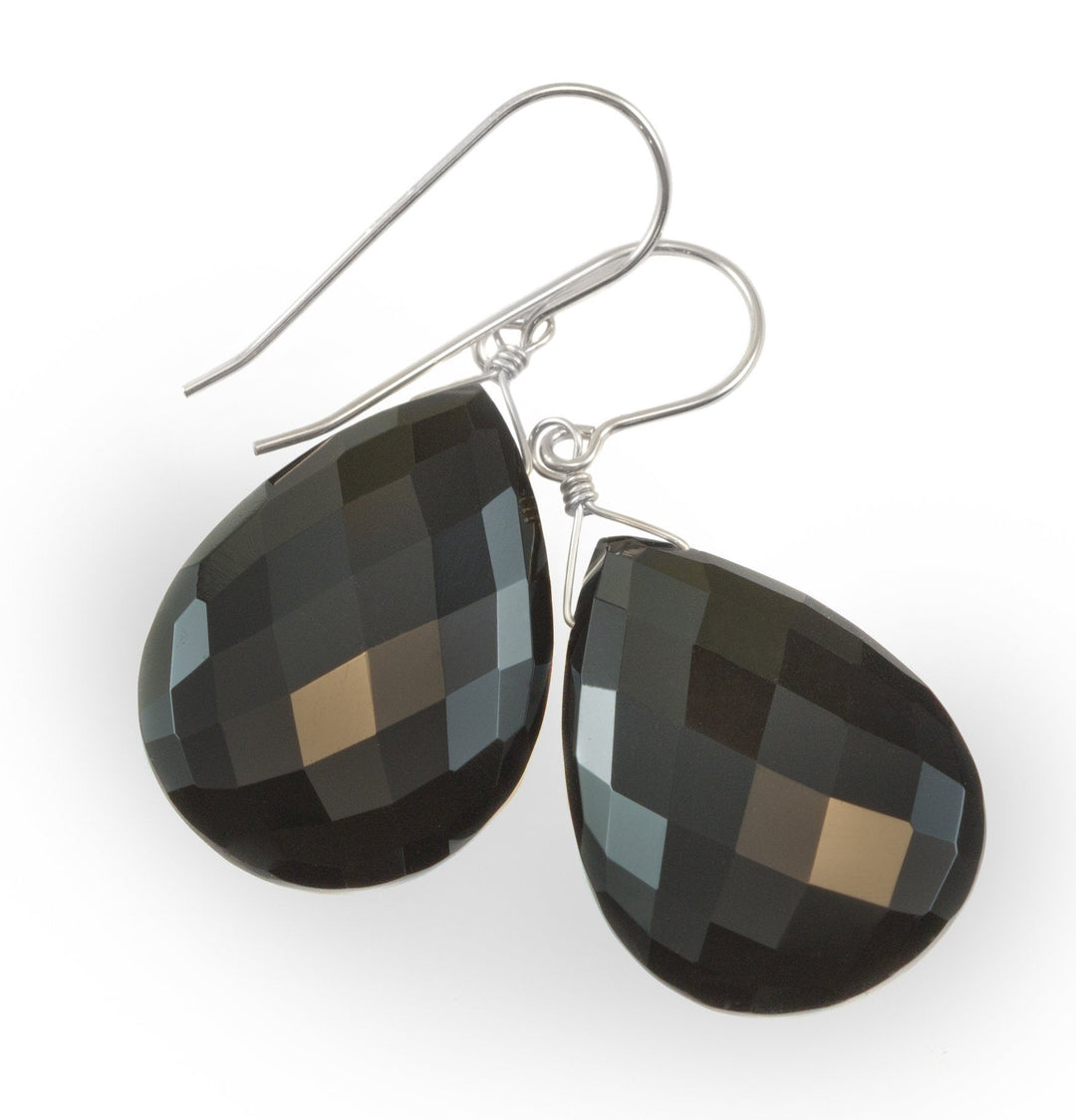 Black Onyx Earrings Sterling Silver or 14k Solid Yellow Gold or Filled Faceted Large Teardrop Dangle Simple Classic  Large Drop