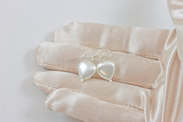 Mother of Pearl Earrings White Shell Heart Dainty Teardrop Natural 14k Solid Gold or Filled or Sterling Silver  High Luster Simple Drops MOP