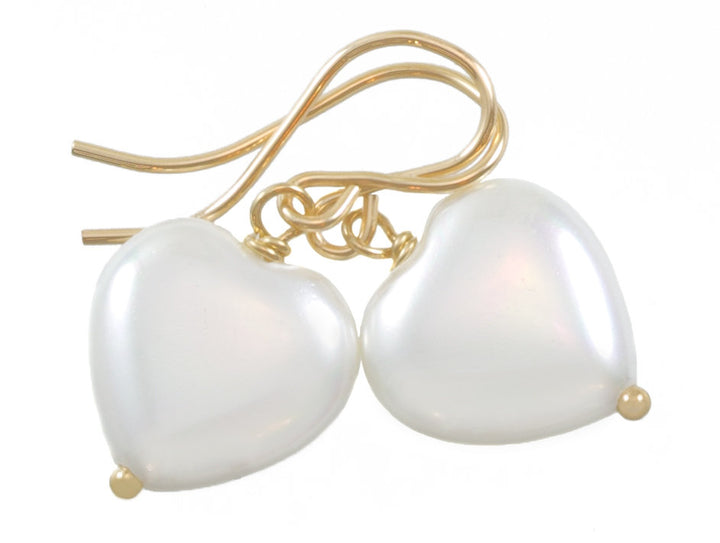 Mother of Pearl Earrings White Shell Heart Dainty Teardrop Natural 14k Solid Gold or Filled or Sterling Silver  High Luster Simple Drops MOP