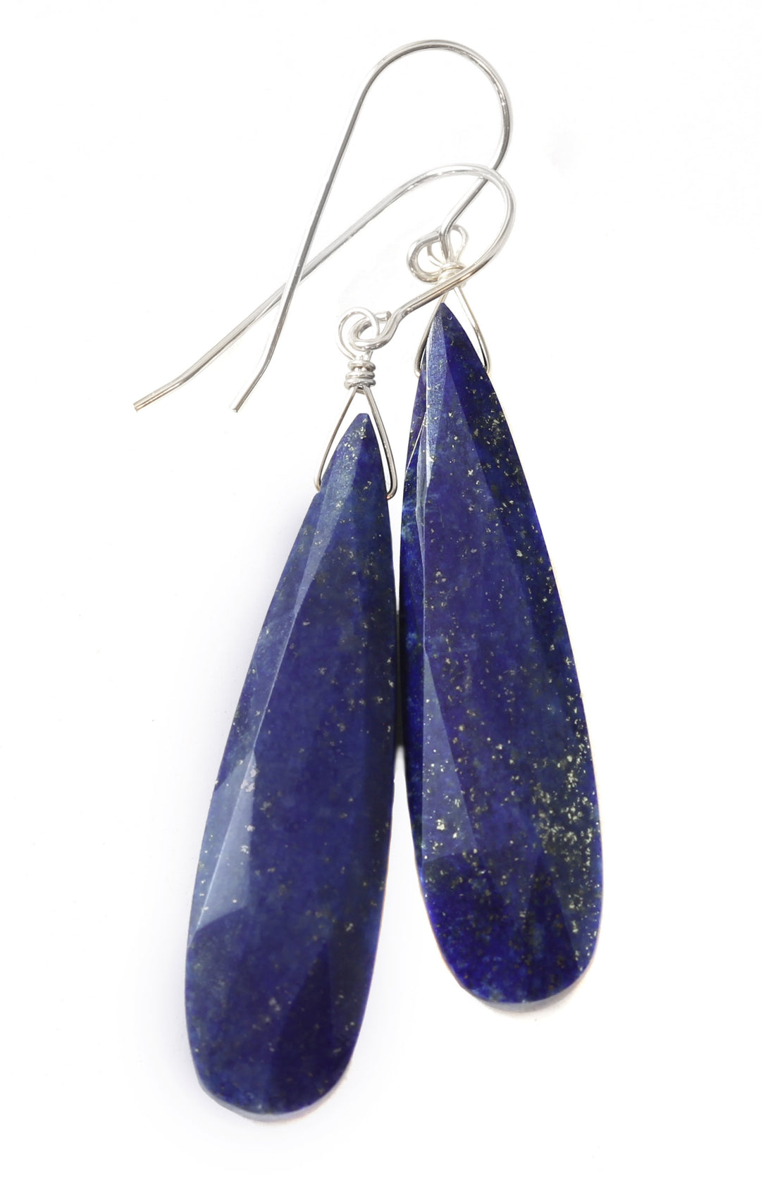 Blue Lapis Lazuli Earrings Natural Large Long Faceted Cut Teardrop Sterling Silver or 14k Solid Gold or Filled Drops Everyday Wear Pyrite