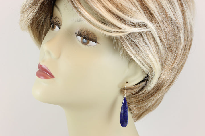Blue Lapis Lazuli Earrings Natural Large Long Faceted Cut Teardrop Sterling Silver or 14k Solid Gold or Filled Drops Everyday Wear Pyrite