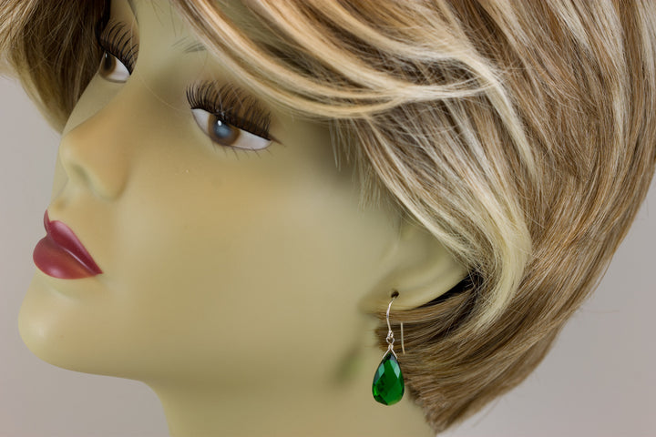 Emerald Green Earrings Facet Simulated Emerald Pear Teardrop Drop 14k Solid Gold or Filled or Sterling Silver Simple Classic Briolette Drops