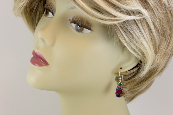 Mosaic Quartz Earrings Smooth Large Teardrop Dangle 14k Solid Gold or Filled or Sterling Silver Blue Red Green Copper Drops Simple Colorful