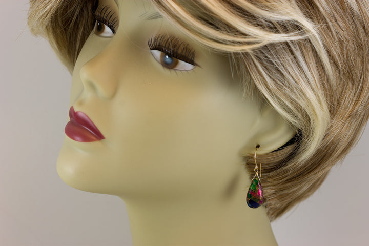 Mosaic Quartz Earrings Smooth Large Teardrop Dangle 14k Solid Gold or Filled or Sterling Silver Blue Red Green Copper Drops Simple Colorful