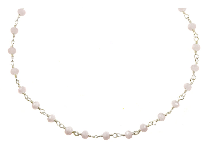 Rose Quartz Necklace Natural Pink Bead Chain Dainty Small Sterling Silver or 14k Gold Filled Micro Faceted 18 19 Inches Simple Spyglass