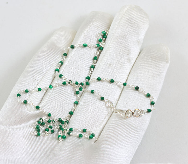 Malachite Necklace Natural Green Beaded Chain Dainty Small Sterling Silver or 14k Gold Filled Round Smooth 18 19 Inches Simple Spyglass