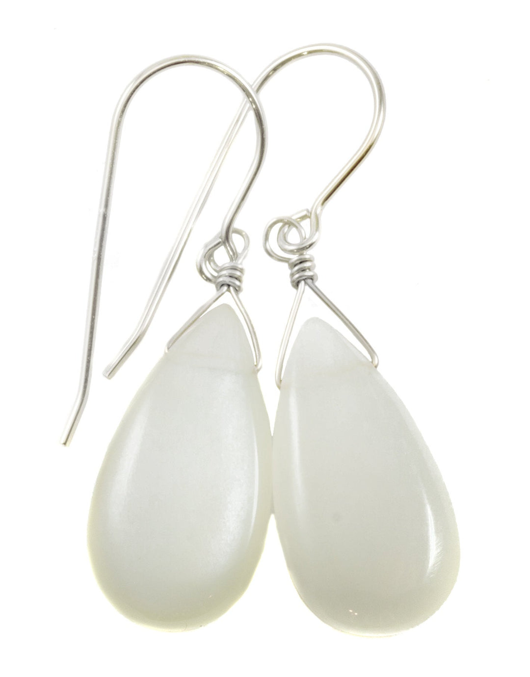 White Moonstone Earrings Smooth Sterling Silver or 14k Solid Gold or Filled Teardrops Pear Drops Shimmery Simple Spyglass Designs