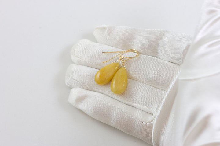 Yellow Aventurine Earrings Teardrop Pear Shaped Smooth 14k Solid Gold or Filled or Sterling Silver Great Unique Natural Earthy  Daily Drops