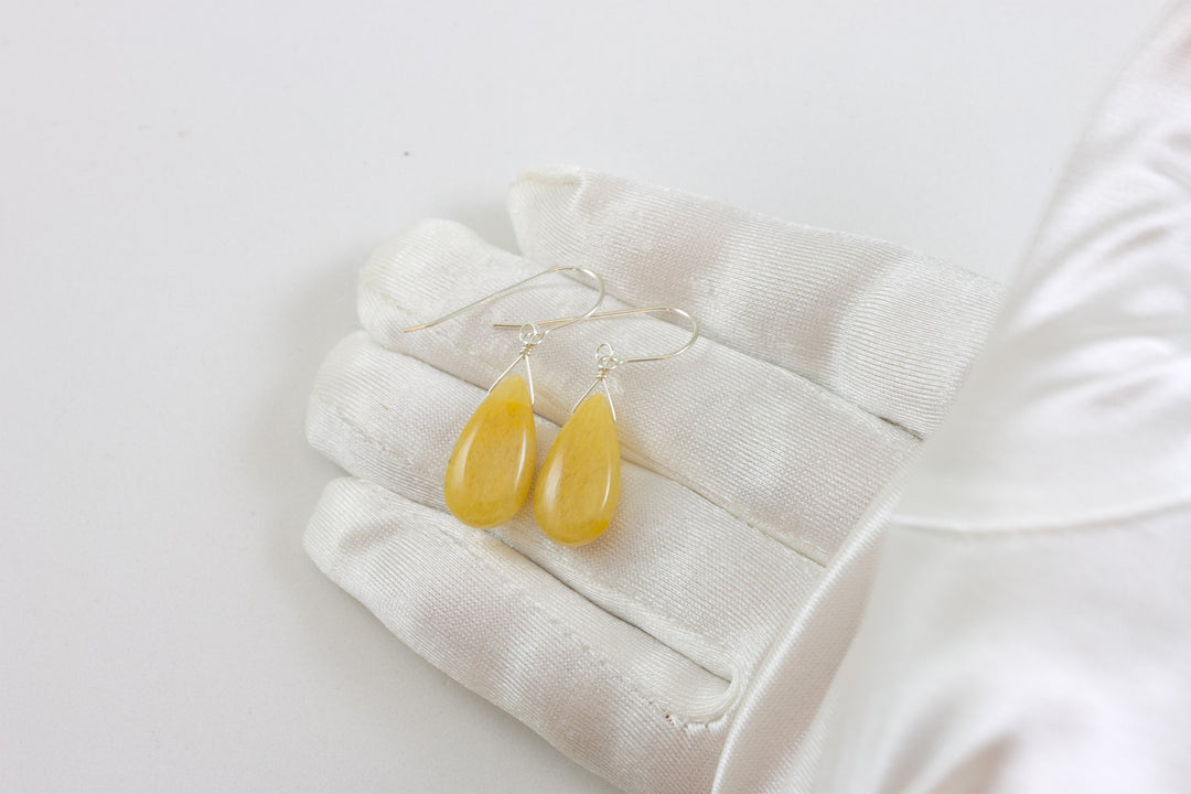 Yellow Aventurine Earrings Teardrop Pear Shaped Smooth 14k Solid Gold or Filled or Sterling Silver Great Unique Natural Earthy  Daily Drops