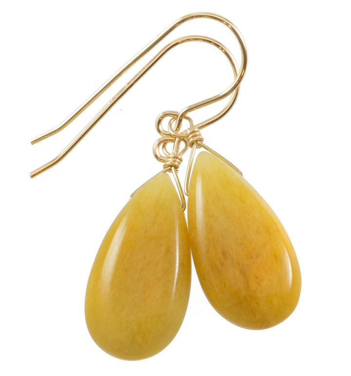 Yellow Aventurine Earrings Teardrop Pear Shaped Smooth 14k Solid Gold or Filled or Sterling Silver Great Unique Natural Earthy  Daily Drops