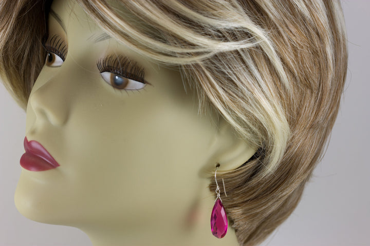 Hot pink fuchsia simulated Sapphire Earrings Faceted Long Dangle 14k Solid Gold or Filled or Sterling Silver Classic Simple  Drops 1.7 Inch