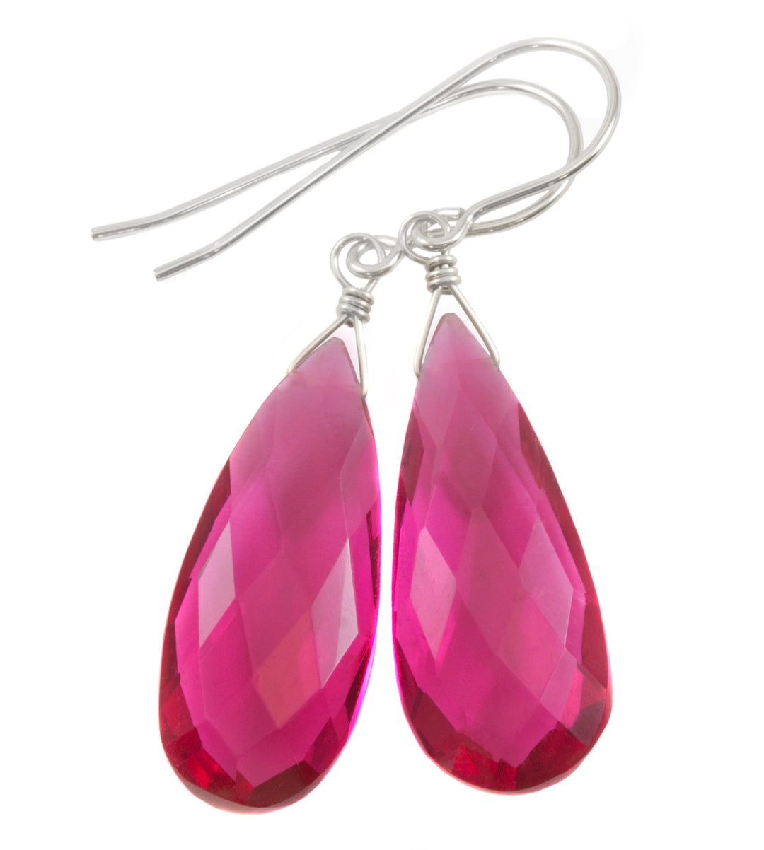 Hot pink fuchsia simulated Sapphire Earrings Faceted Long Dangle 14k Solid Gold or Filled or Sterling Silver Classic Simple  Drops 1.7 Inch