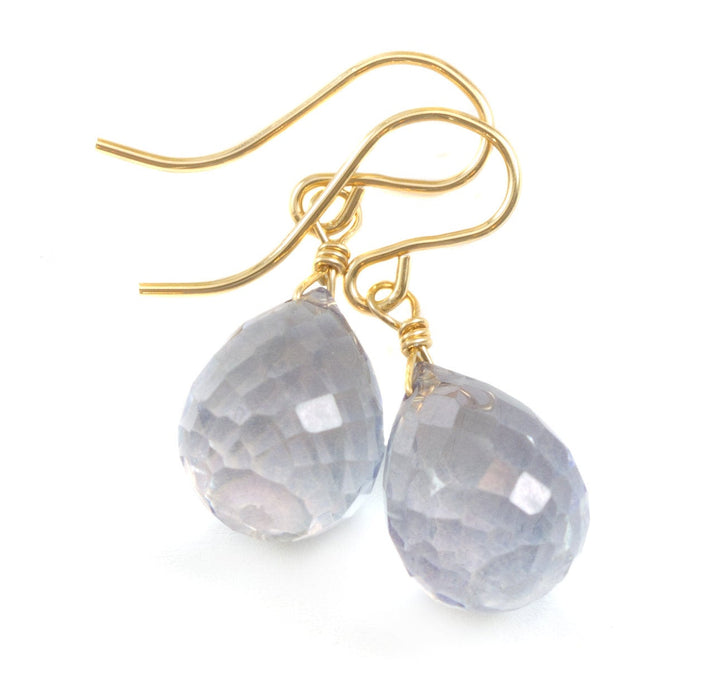 Tanzanite Simulated Earrings Facet Briolette Light Pale Blue Lavender Color Sterling Silver or 14k Solid Gold or Filled Classic Simple Drops