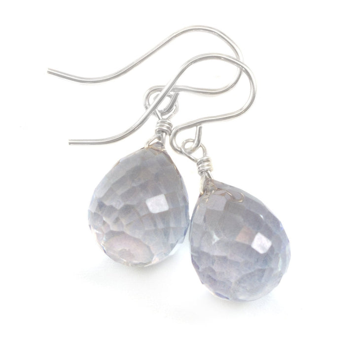 Tanzanite Simulated Earrings Facet Briolette Light Pale Blue Lavender Color Sterling Silver or 14k Solid Gold or Filled Classic Simple Drops