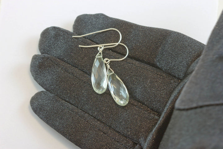 Crystal Clear Quartz Earrings Long Faceted Teardrop Drops 14k Solid Yellow Gold or Filled or Sterling Silver Natural Classic Basic Simple