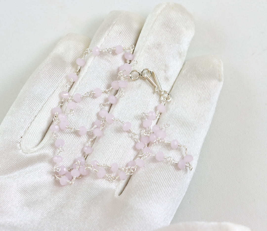 Rose Quartz Necklace Natural Pink Bead Chain Dainty Small Sterling Silver or 14k Gold Filled Micro Faceted 18 19 Inches Simple Spyglass