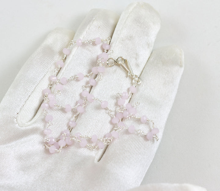 Rose Quartz Necklace Natural Pink Bead Chain Dainty Small Sterling Silver or 14k Gold Filled Micro Faceted 18 19 Inches Simple Spyglass