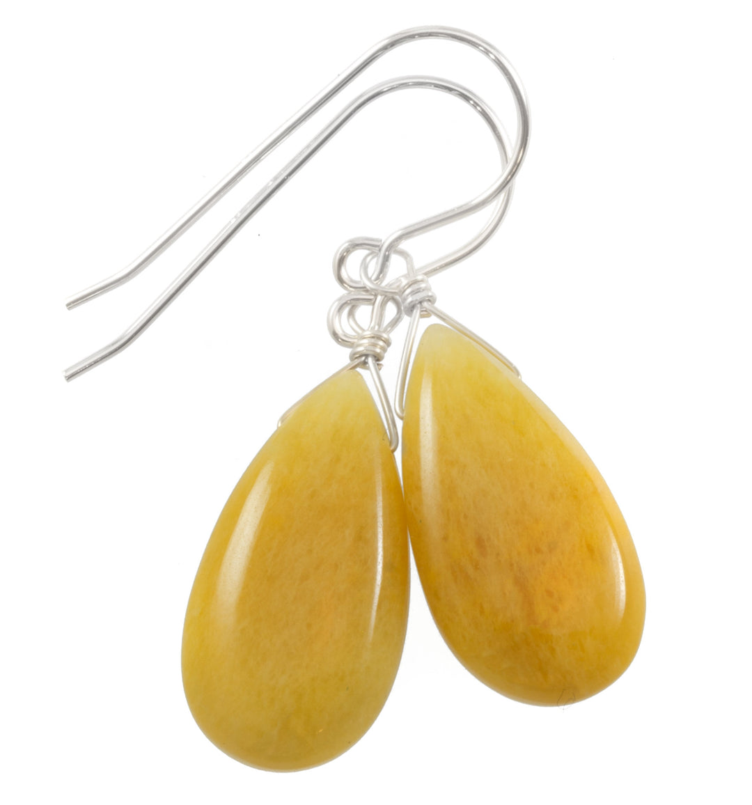 Yellow Aventurine Earrings Teardrop Pear Shaped Smooth 14k Solid Gold or Filled or Sterling Silver Great Unique Natural Earthy  Daily Drops