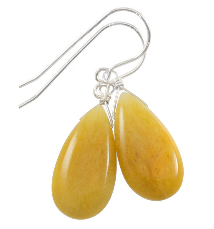 Yellow Aventurine Earrings Teardrop Pear Shaped Smooth 14k Solid Gold or Filled or Sterling Silver Great Unique Natural Earthy  Daily Drops