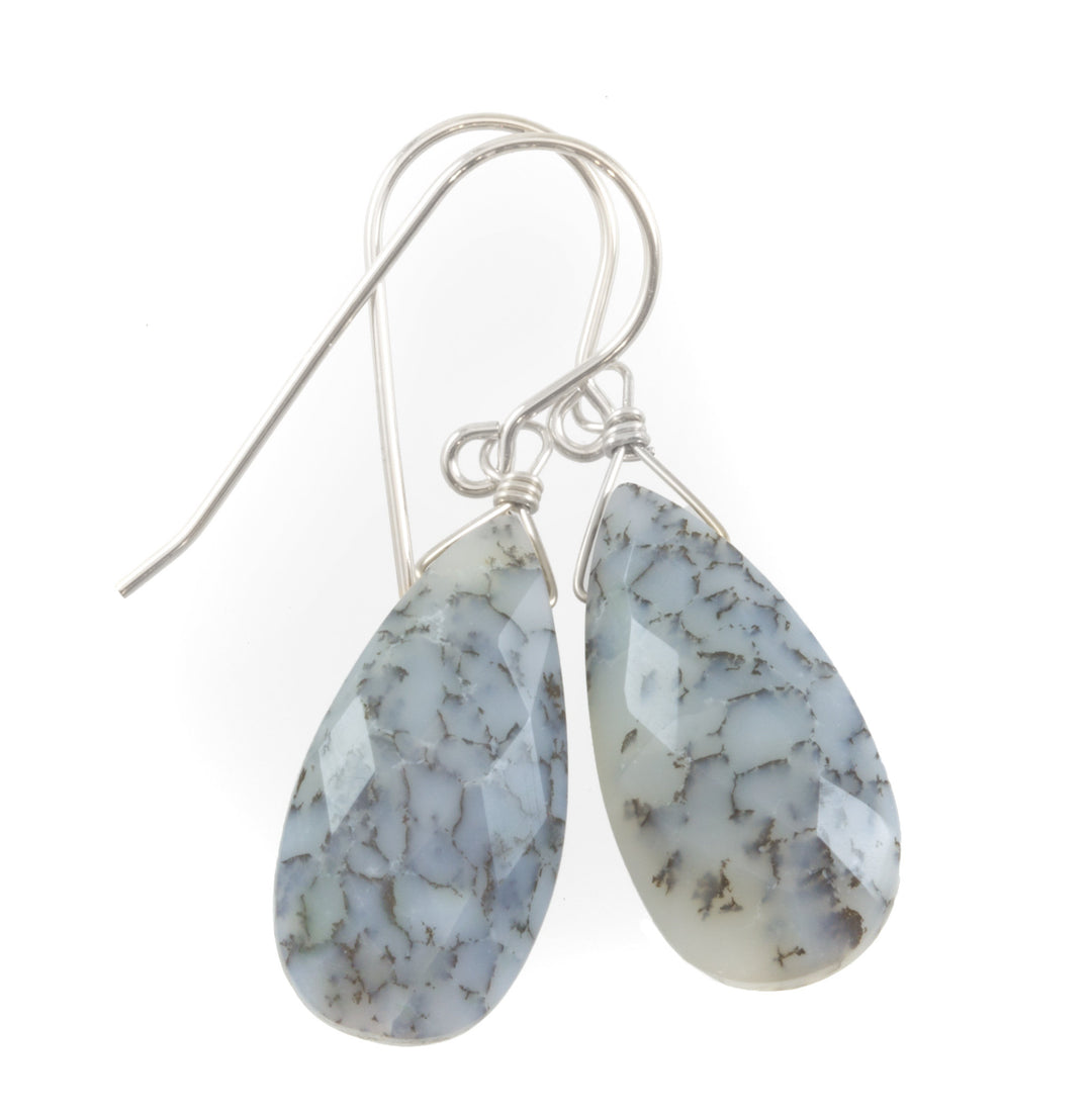 Dendrite Agate Earrings 14k solid gold or filled or Sterling Silver Dangle Drops Natural Marbling White Black Simple Drops 1.5 Inches