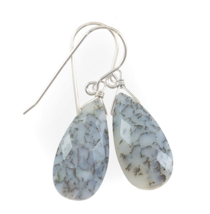 Dendrite Agate Earrings 14k solid gold or filled or Sterling Silver Dangle Drops Natural Marbling White Black Simple Drops 1.5 Inches