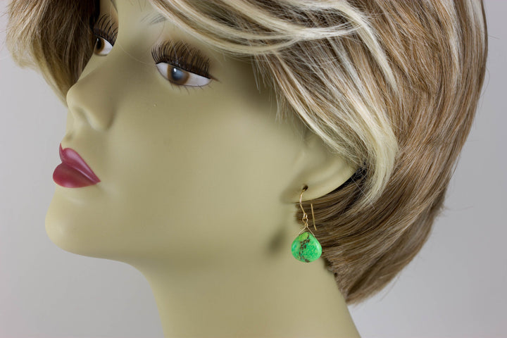 Copper Tuquoise Earrings Green Smooth Mosaic Unique 14k Solid Yellow Gold or filled or Sterling Silver Rare Light Drops Spyglass Designs