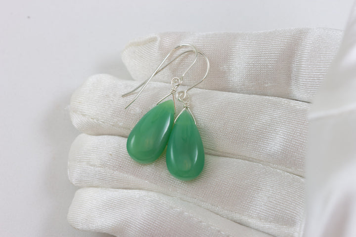 Green Aventurine Earrings Teardrop Pear Shaped Smooth 14k Solid Gold or Filled or Sterling Silver Great Unique Natural Daily Simple  Drops