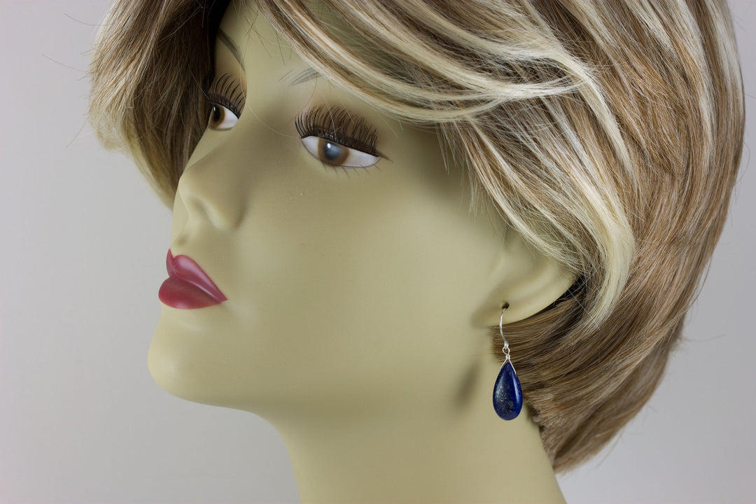 Lapis Lazuli Blue Earrings Pyrite Flecks Teardrop Pear Shaped Smooth 14k Solid Gold or Filled or Sterling Silver Great Unique Daily Drops
