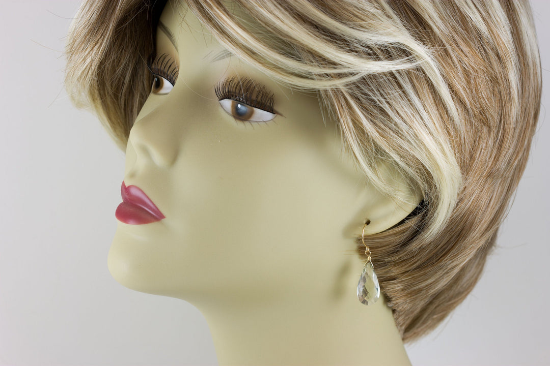 Green Amethyst Earrings Prasiolite Faceted Long Pear Teardrop 14k Solid Gold or Filled or Sterling Silver Simply Daily Pale Soft Green Drop