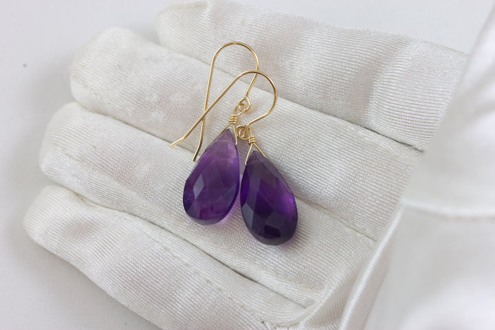 Purple Amethyst Earrings Natural Faceted Teardrop 14k Solid Gold or Filled or Sterling Silver Deep Rich Purple Large Classic Drop 1.5 Inch