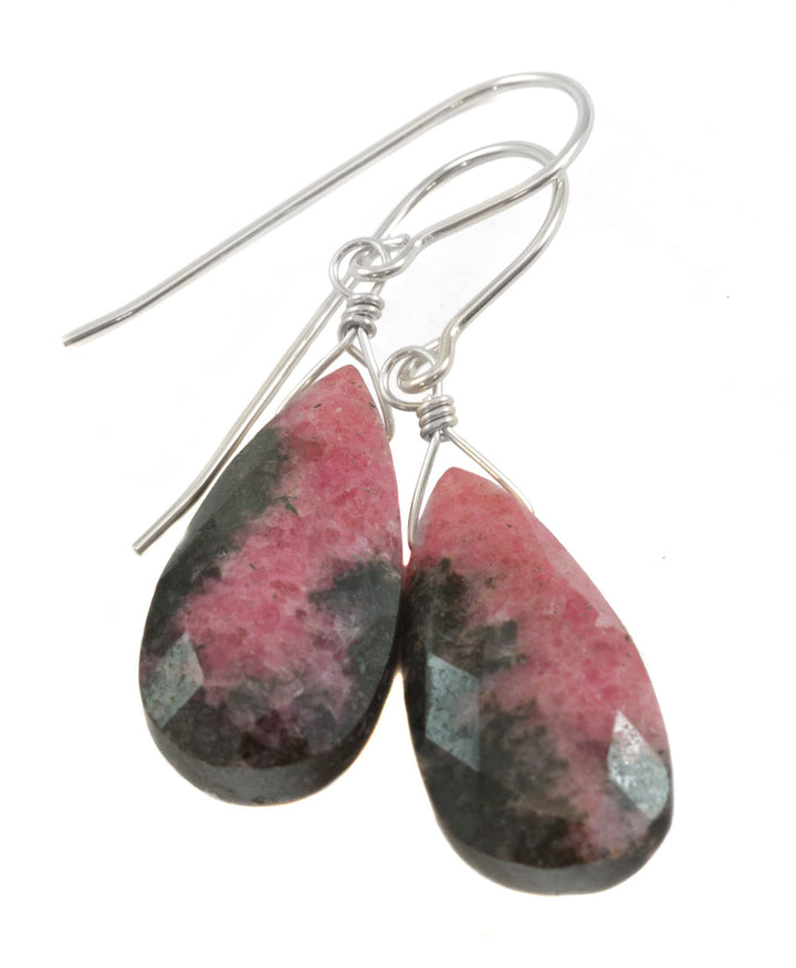Pink Rhodonite Earrings Natural Faceted Simple Teardrop dangle Sterling Silver or 14k Solid Gold or Filled Real Natural Simple Drops 1.5 In