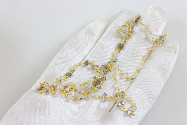Herkimer Diamond Necklace Faceted Spaced Link 14k Gold Filled 18 19 Inches Double Terminated Clear Tourmalated Quartz Black Rutile - Spyglass Designs