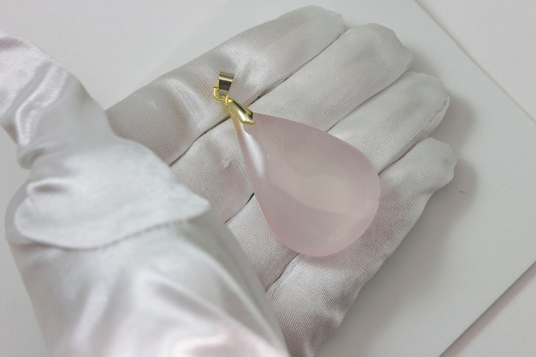 Rose Quartz Necklace Pendant Large Smooth Pink Teardrop Silver or Gold Plate Bail 75 carats Simple Natural Stone 2.2 Inch Spyglass Designs