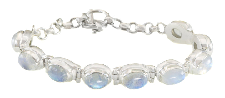 Moonstone Bracelet Bezel Set Toggle Clasp Smooth Rainbow Sterling Silver 7 8 Inches Natural Rainbow Blue Flash Smooth Adjustable