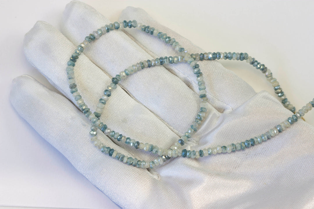 Sapphire Necklace Solid Strand  Faceted Real White and Blue Colors 14k Gold Filled  Necklace 18 19 Inches Dainty Simple Beaded Spyglass