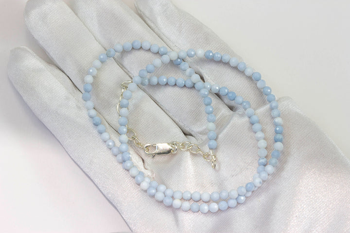 Blue Opal Necklace Peruvian Opals 20 Inches natural faceted soft color solid strand 4mm Sterling Silver or 14k gold filled Baby Blue