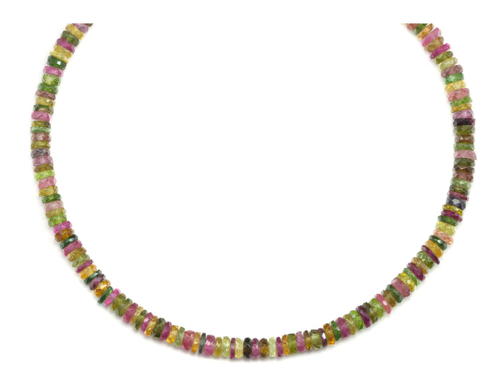 Multi Colored Tourmaline Necklace Natural Earthy Solid Strand 4.5mm Sterling Silver 14k Gold Filled Micro Faceted 20 Inch Simple pink green