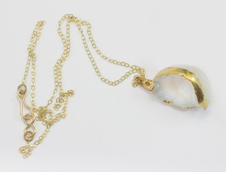 Drusy Necklace and Pendant Large Very White Druzy 14k Gold Chain 16"  Super Sparkle Spyglass Designs