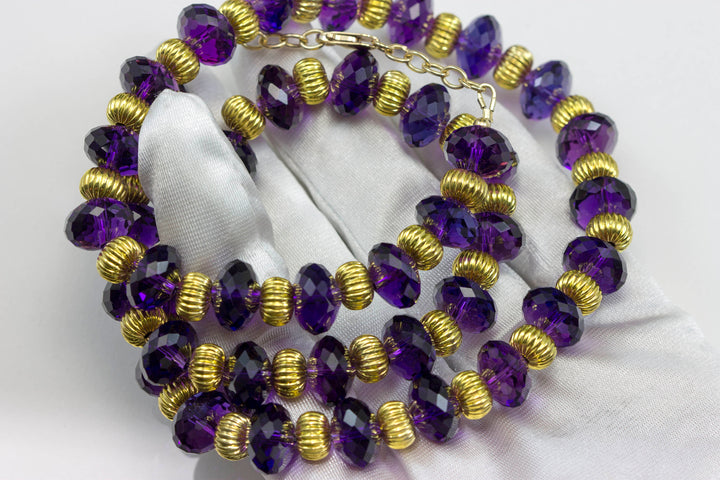 Purple Amethyst Necklace Faceted Solid 14k Gold Filled Necklace 24 Inches AAAA Simple Natural Wear 12mm Beaded Accents Spyglass Designs