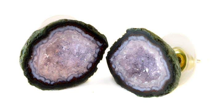 Baby Geode Earrings Tabasco Rare Pink Druzy Post Studs 14k Gold Filled Small Natural Drusy Quartz Halved Geodes Paired AAA